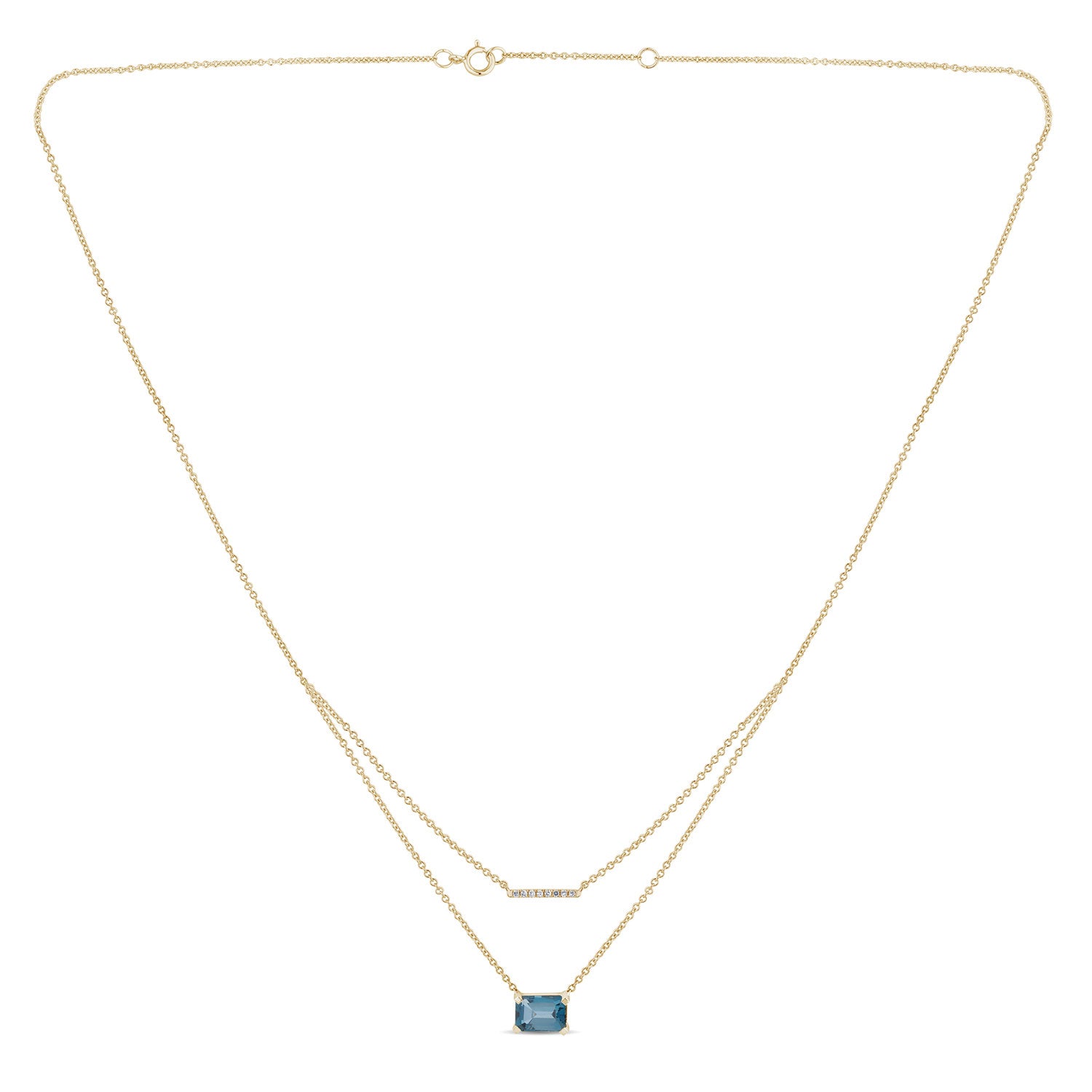Collier London Blue Topaze Emeraude 7x 5 + 8 Diamants 0,03 Carats