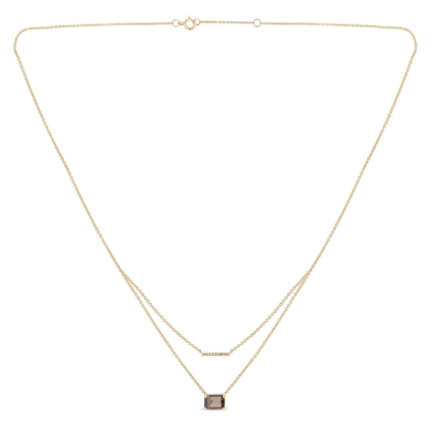Collier 1 Smocky Quartz Emeraude 7x5 + 8 Diamants 0,03 Carats