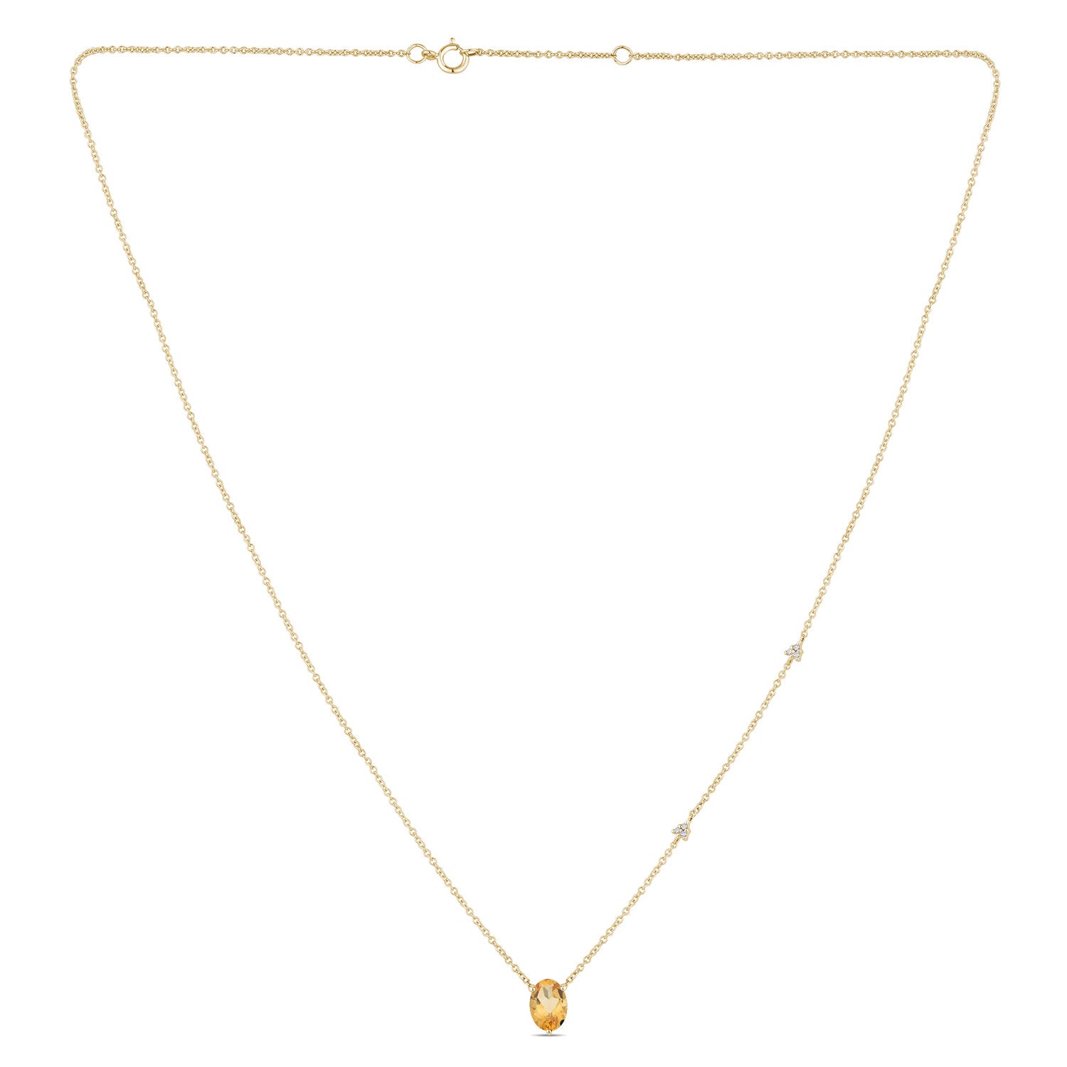 Collier 1 Citrine Ovale 7x5 + 6 Diamants 0,02 Carats