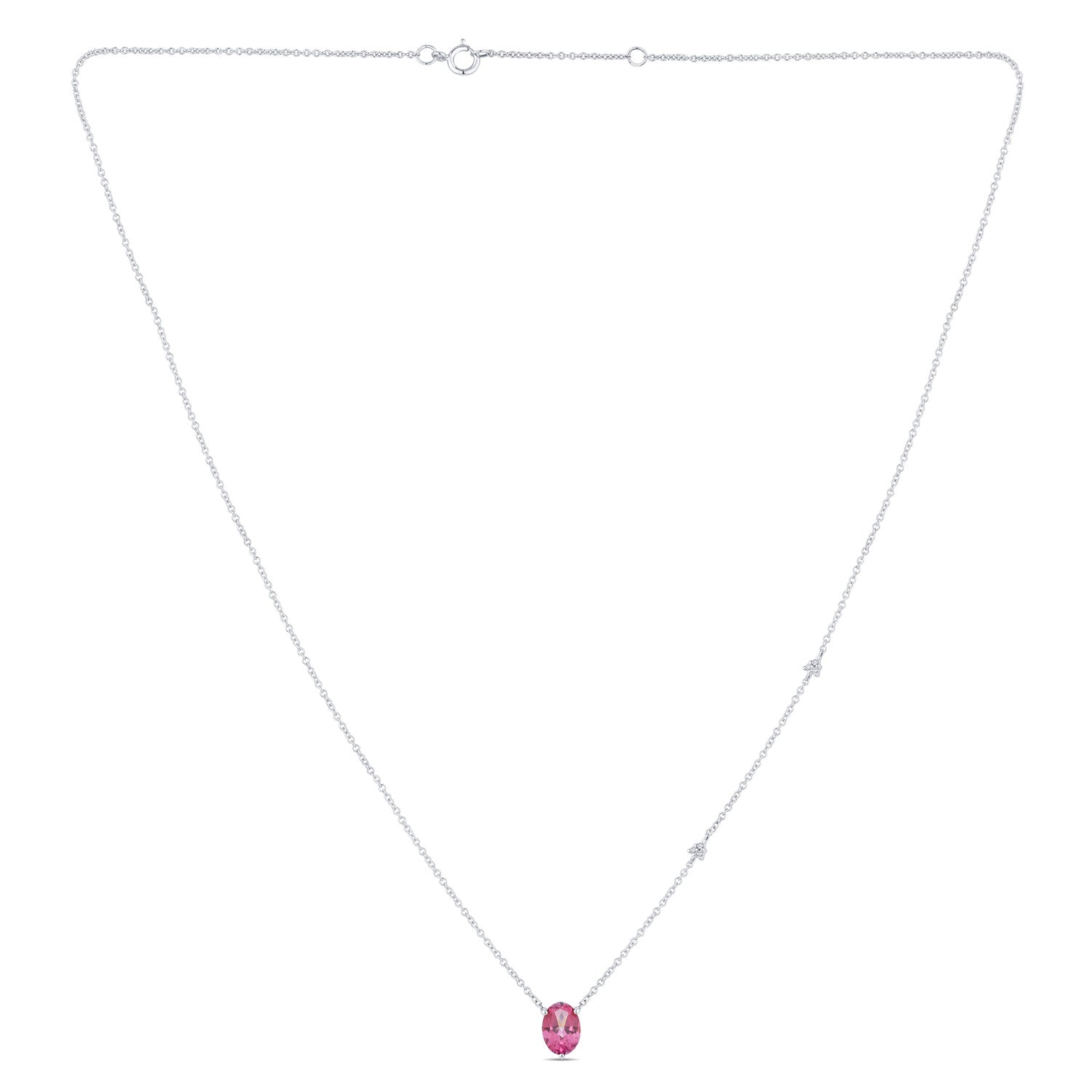 Collier 1 Pink Topaze Ovale 7x5 + 6 Diamants 0,02 Carats