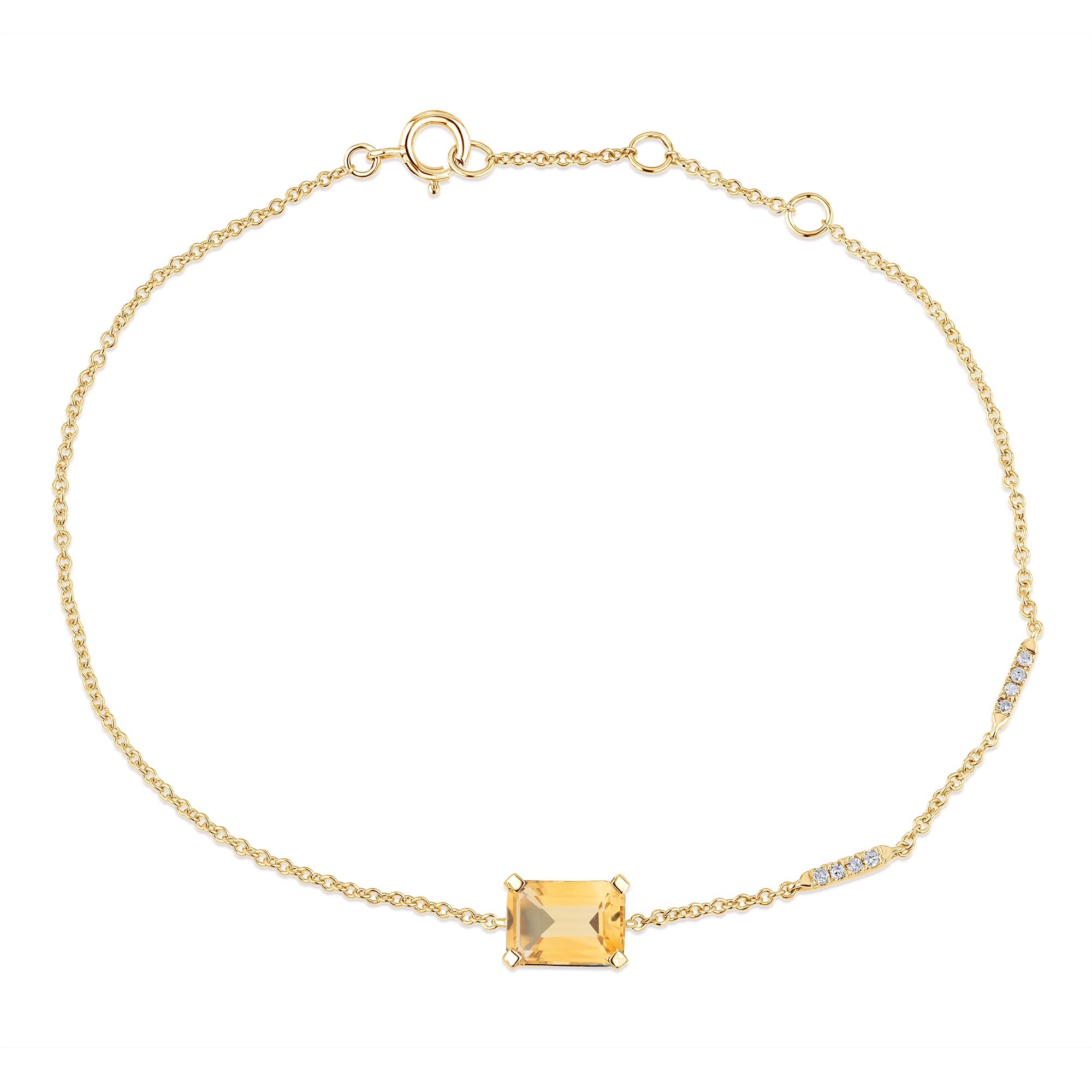 Bracelet Citrine Emeraude 7x5 + 8 Diamants 0,03 Carat