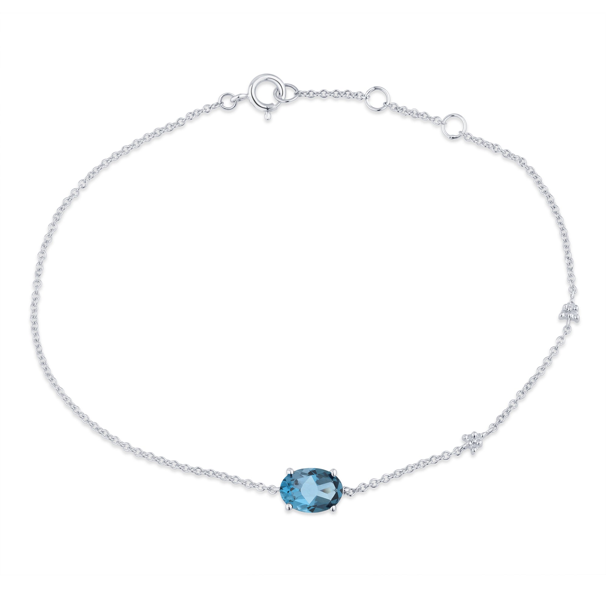 Bracelet 1 London Blue Topaze Ovale 7x5 + 6 Diamants 0,02 Carat