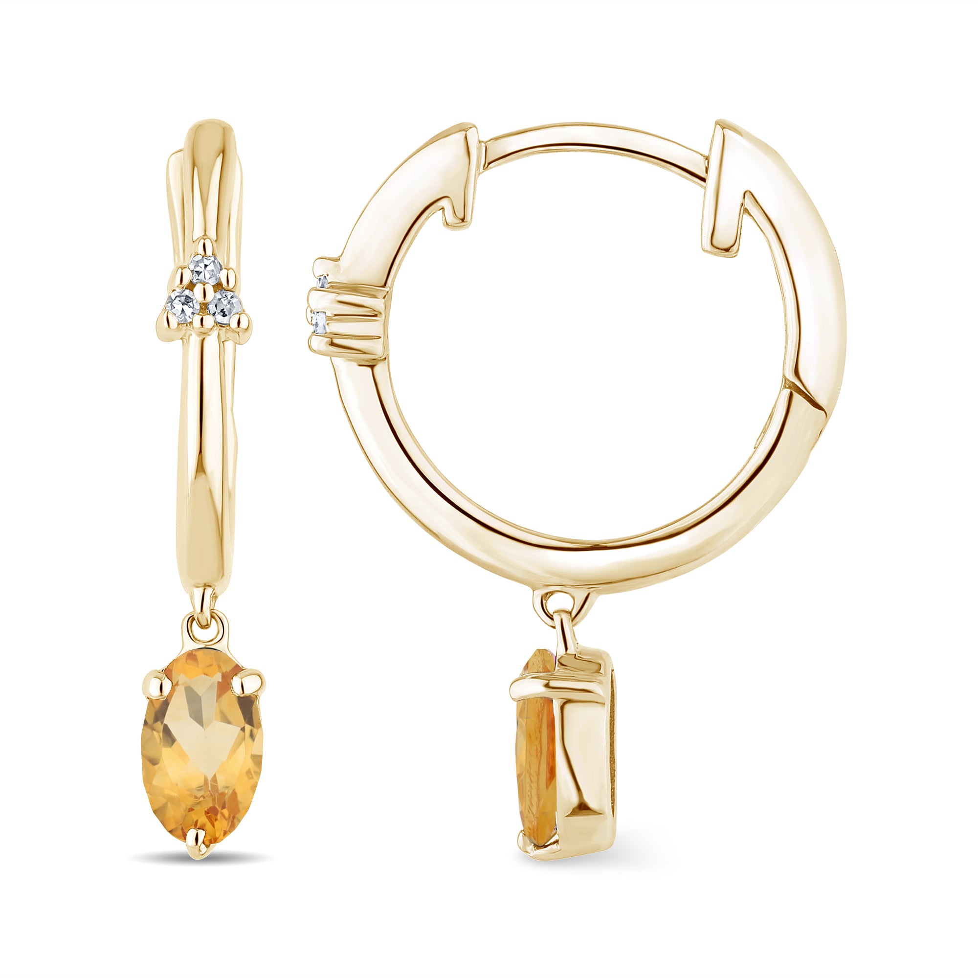 Boucles d'oreilles Citrine Ovale 5x3 + 6 Diamants 0,02 Carat