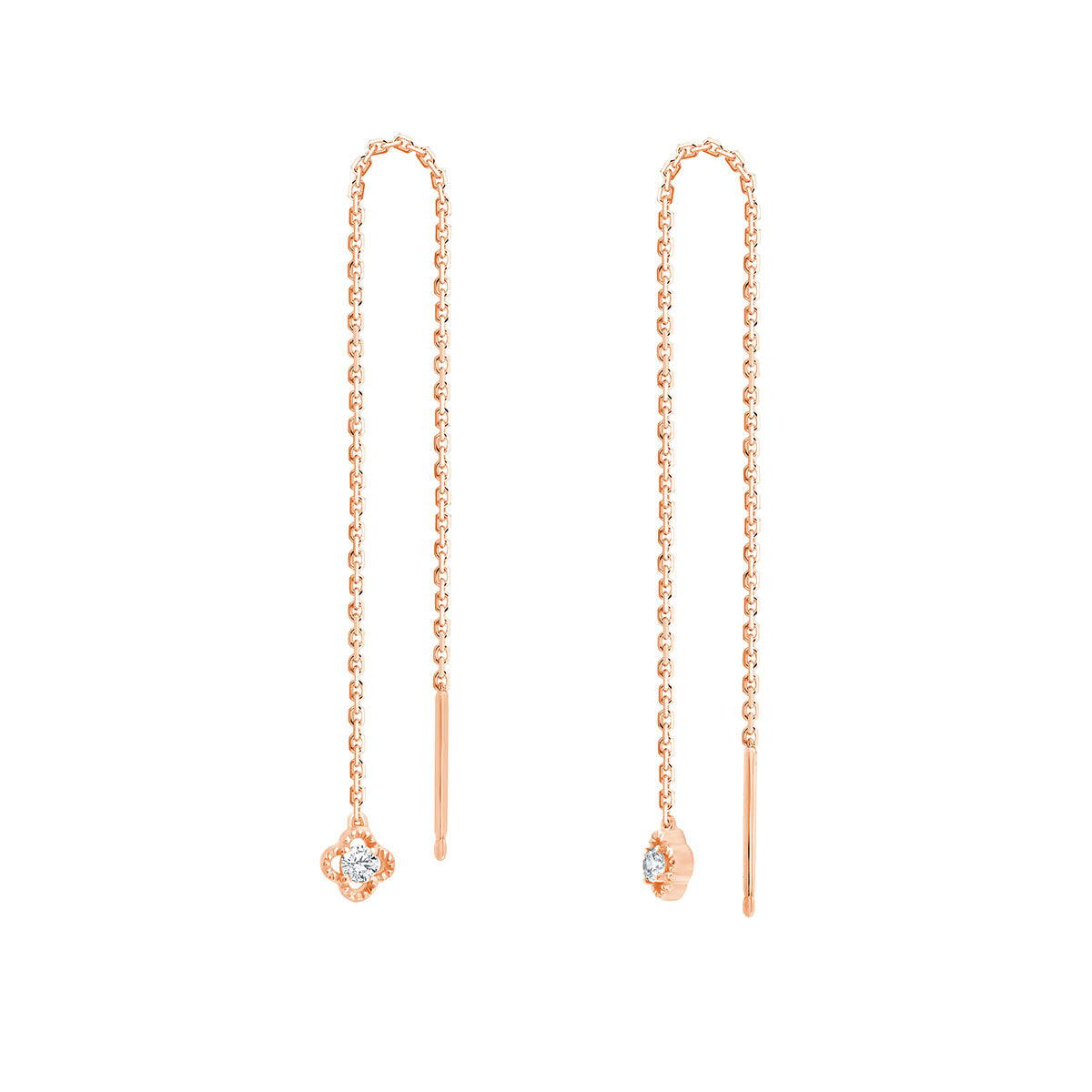 Boucles d'oreilles Chaine Pendante 2 x 1 Diamants 0.02 Carats
