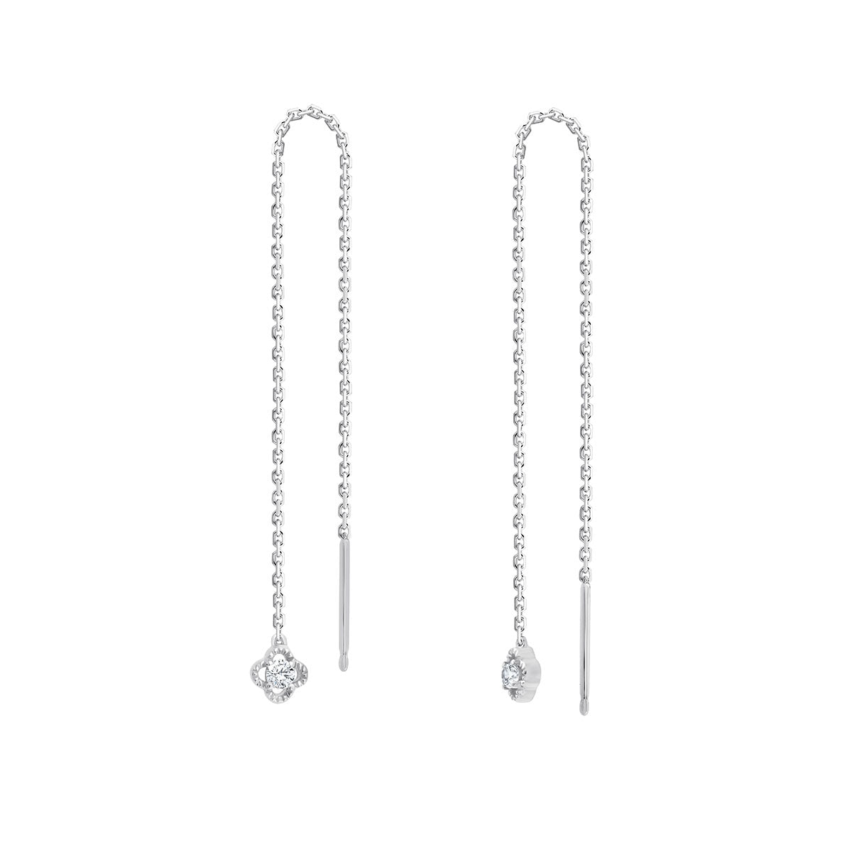 Boucles d'oreilles Chaine Pendante 2 x 1 Diamants 0.02 Carats