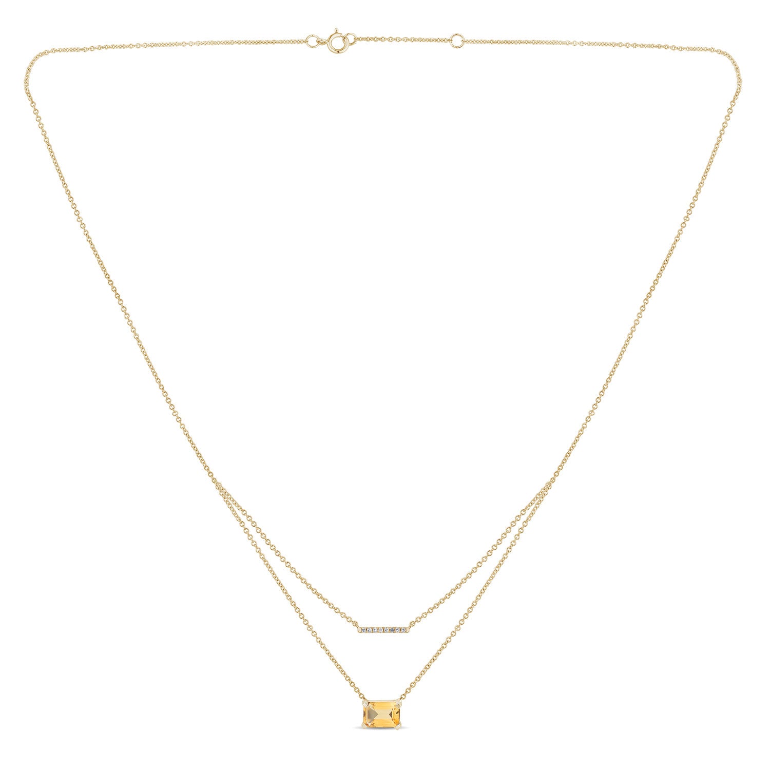 Collier 1 Citrine Emeraude 7x5 + 8 Diamnts 0,03 Carats