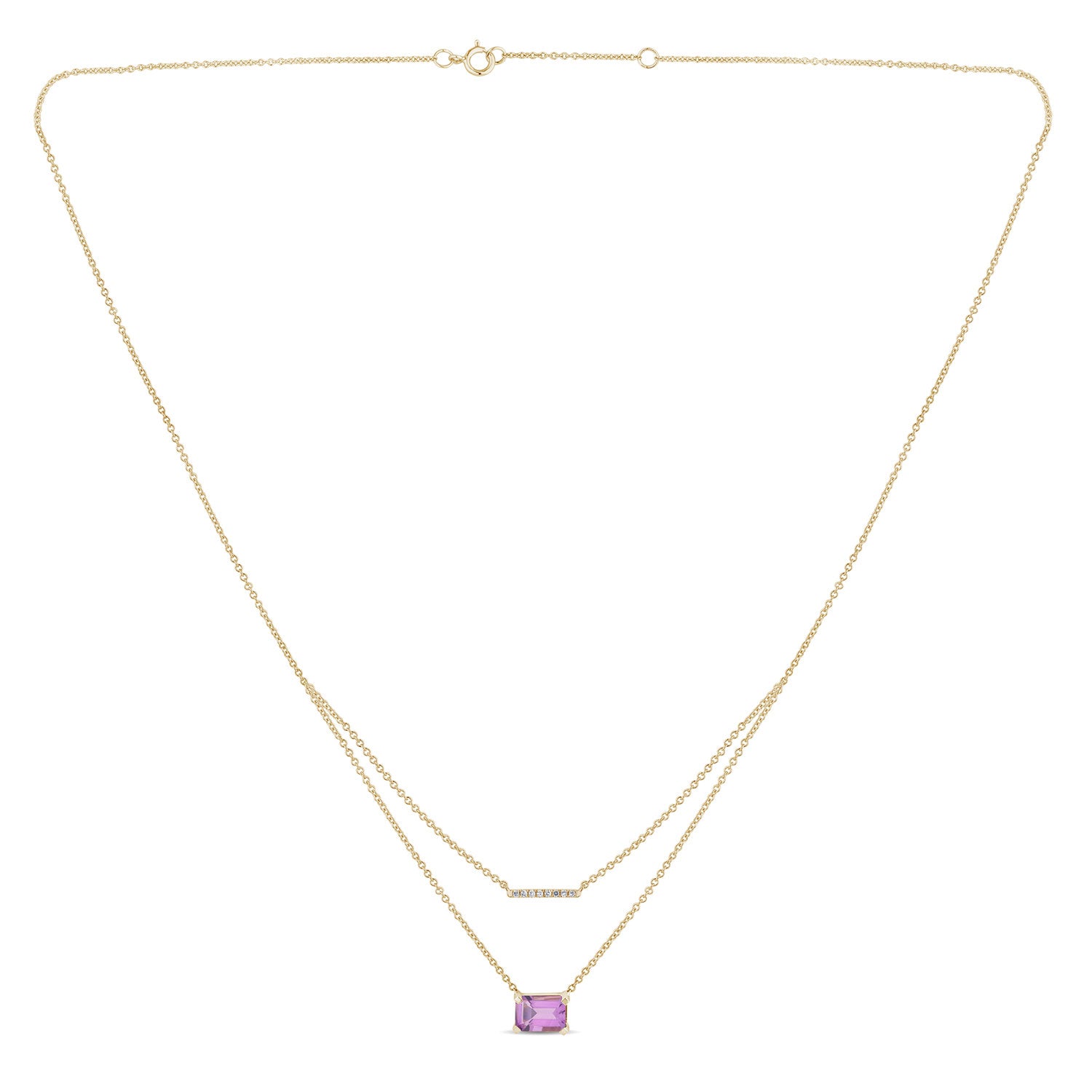 Collier 1  Améthyste Violette Emeraude 7x 5 + 8 Diamants  0,03 Carats