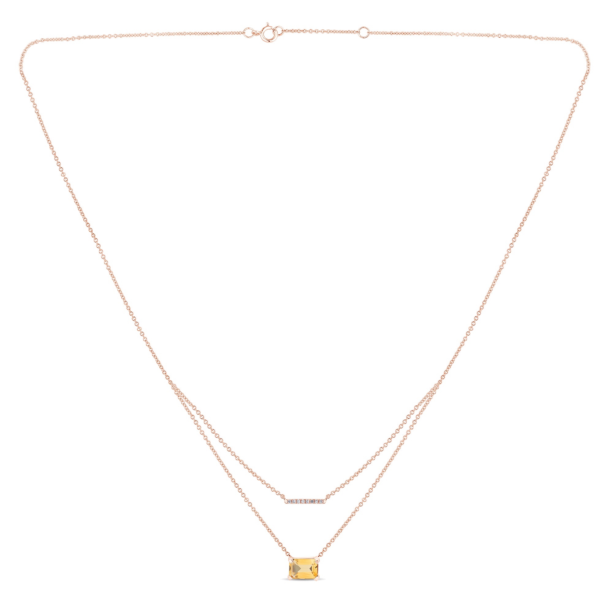 Collier 1 Citrine Emeraude 7x5 + 8 Diamnts 0,03 Carats