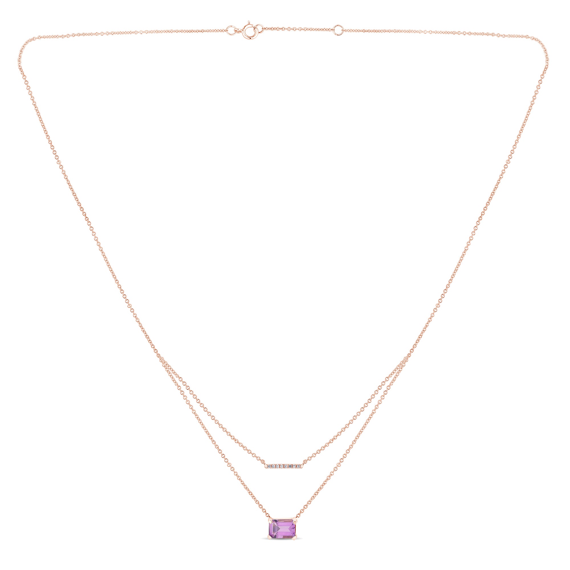 Collier 1  Améthyste Violette Emeraude 7x 5 + 8 Diamants  0,03 Carats