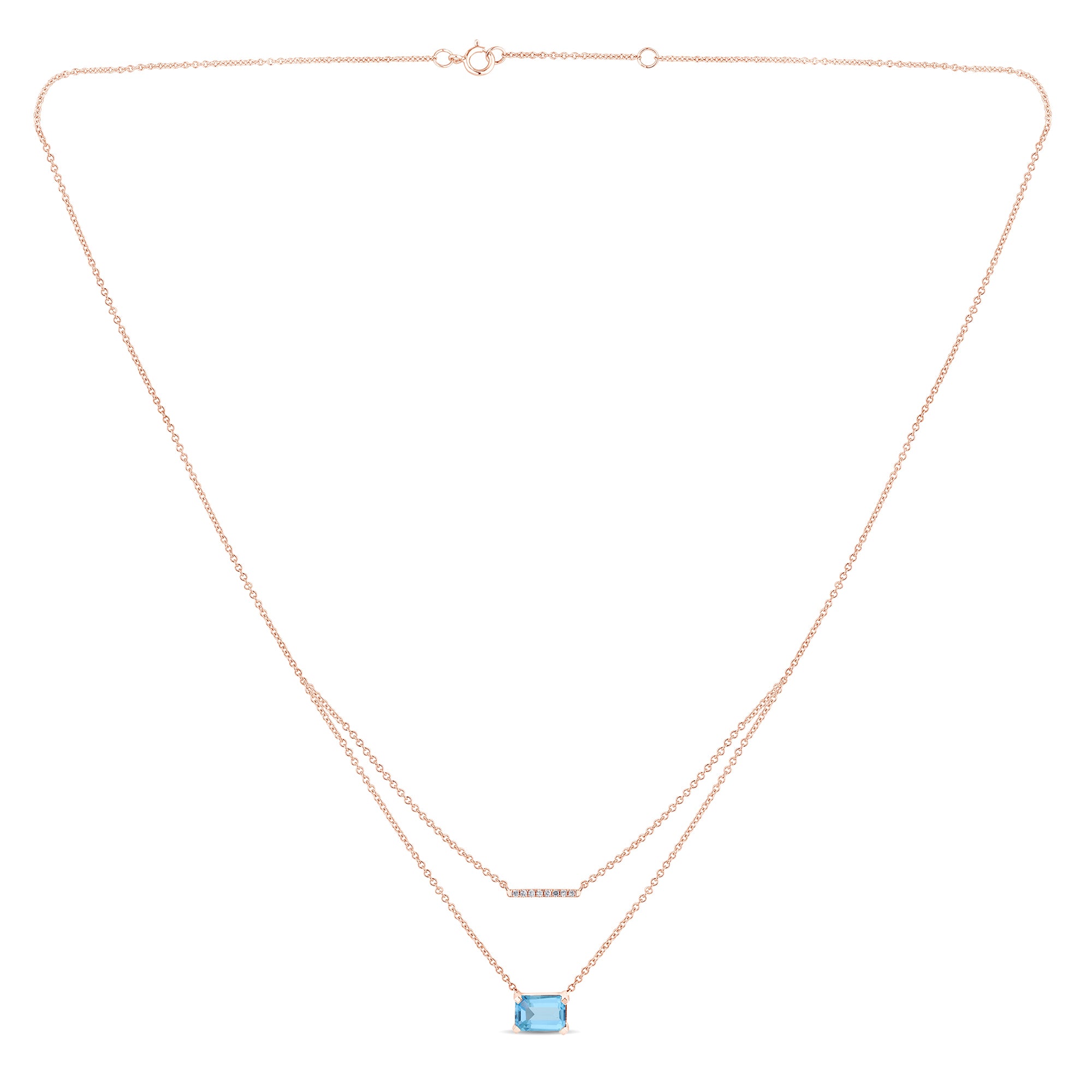 Collier 1 Swiss Blue Topaze Emeraude 7x5 + 8 Diamants 0,03 Carats
