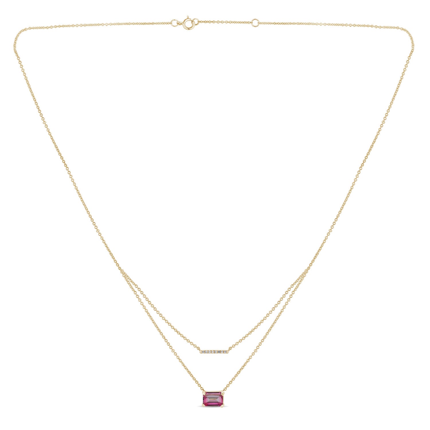 Collier 1  Topaze Rose Emeraude 7 x 5 +  Diamants 0.03 Carats
