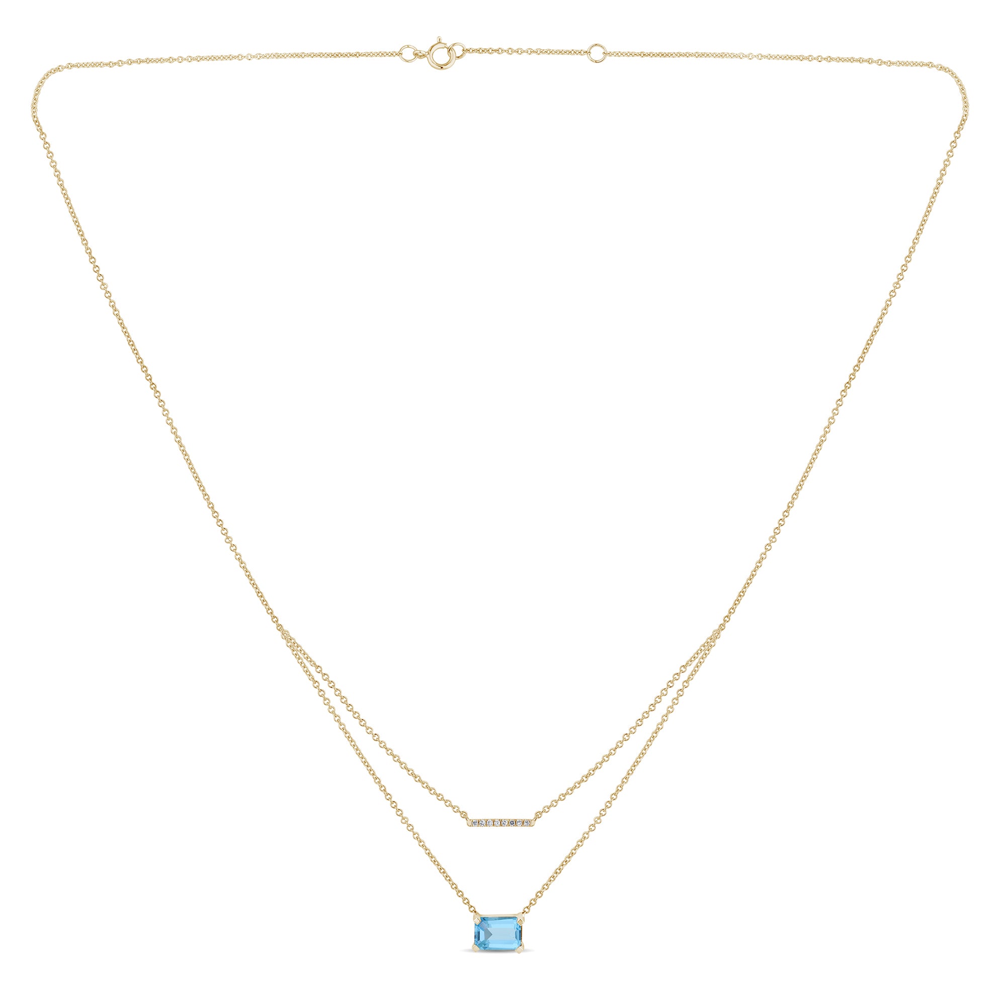 Collier 1 Swiss Blue Topaze Emeraude 7x5 + 8 Diamants 0,03 Carats