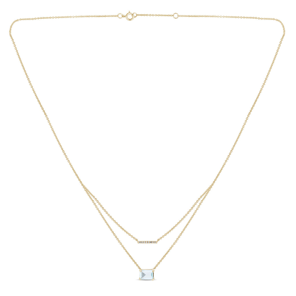 Collier 1 Sky Blue Topaze Emeraude 7x5 + 8 Diamants 0,03 Carats