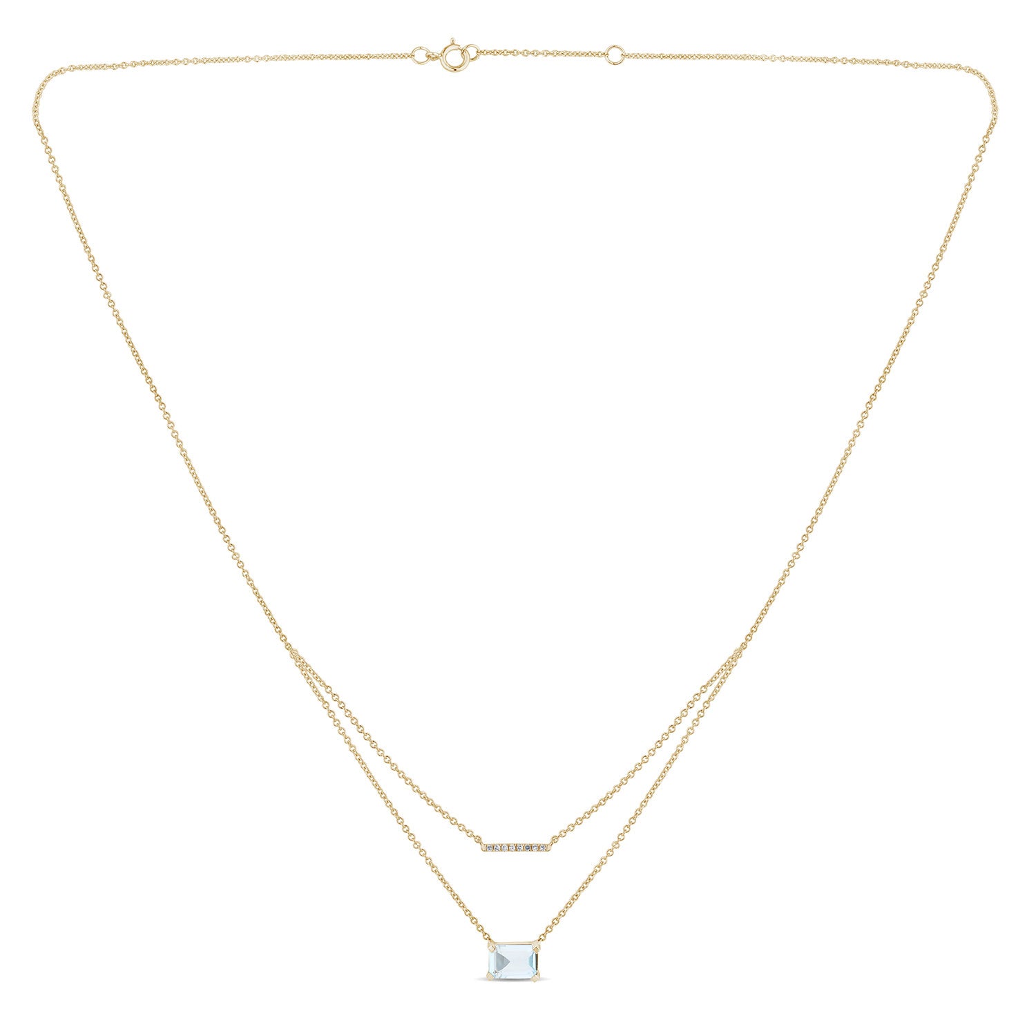 Collier 1 Sky Blue Topaze Emeraude 7x5 + 8 Diamants 0,03 Carats