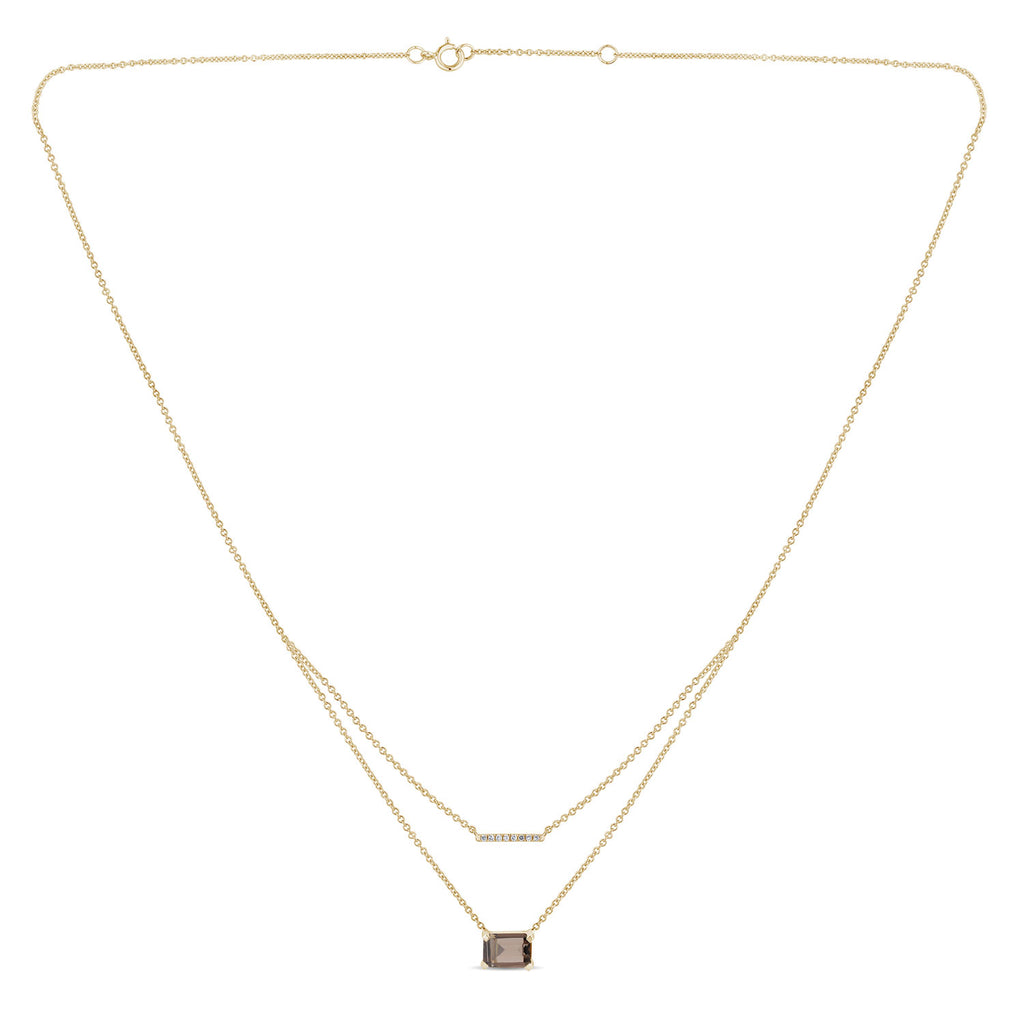 Collier 1 Smocky Quartz Emeraude 7x5 + 8 Diamants 0,03 Carats