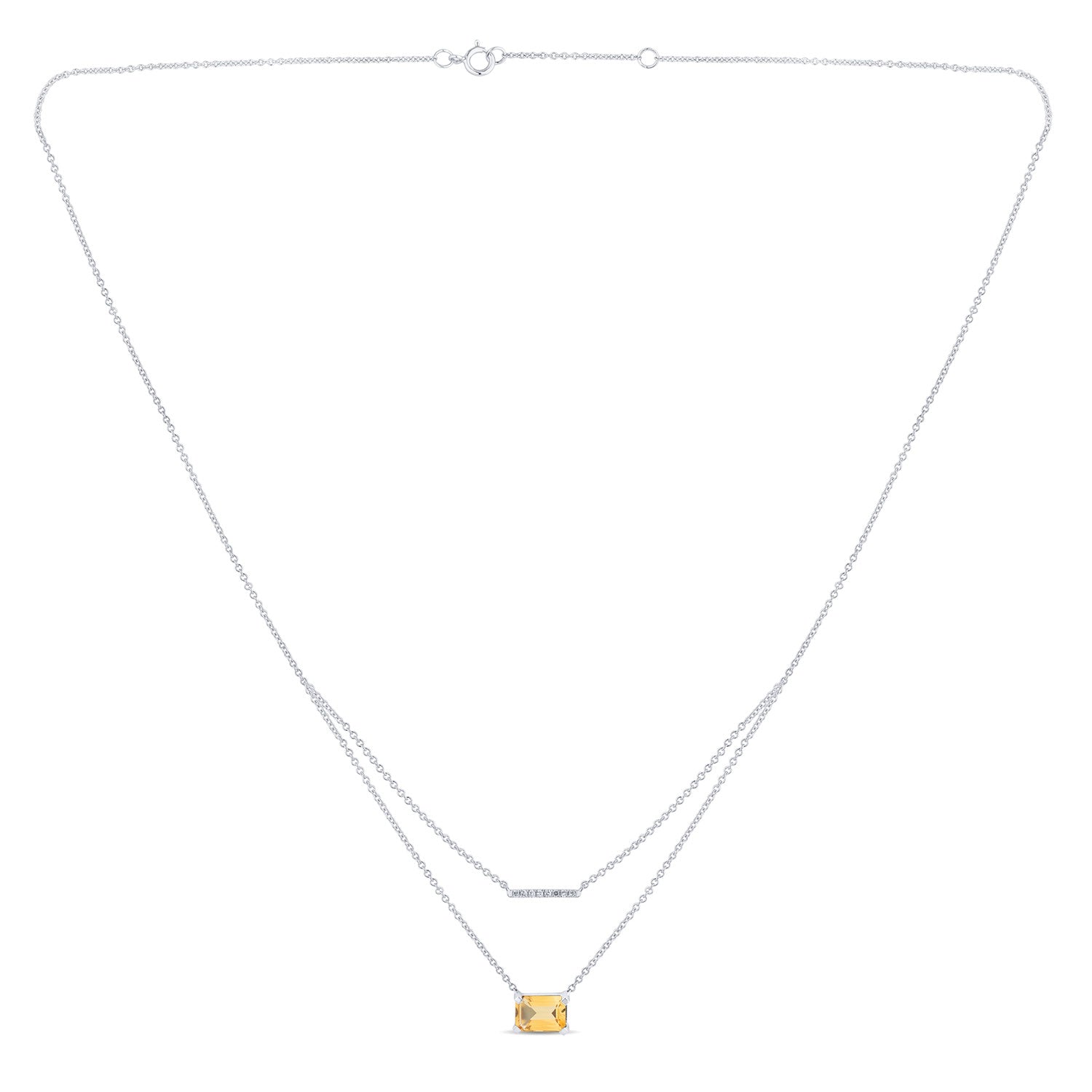 Collier 1 Citrine Emeraude 7x5 + 8 Diamnts 0,03 Carats