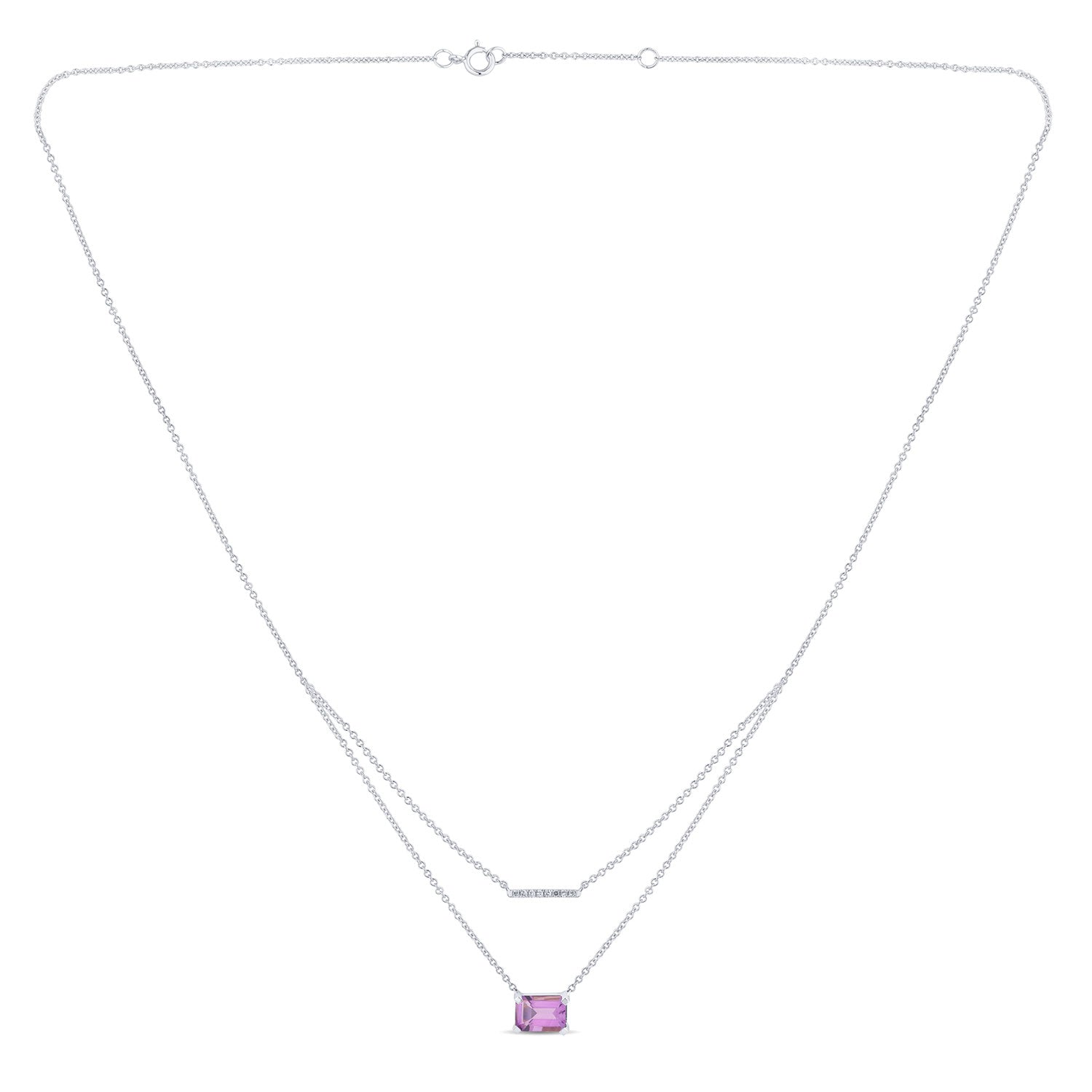 Collier 1  Améthyste Violette Emeraude 7x 5 + 8 Diamants  0,03 Carats