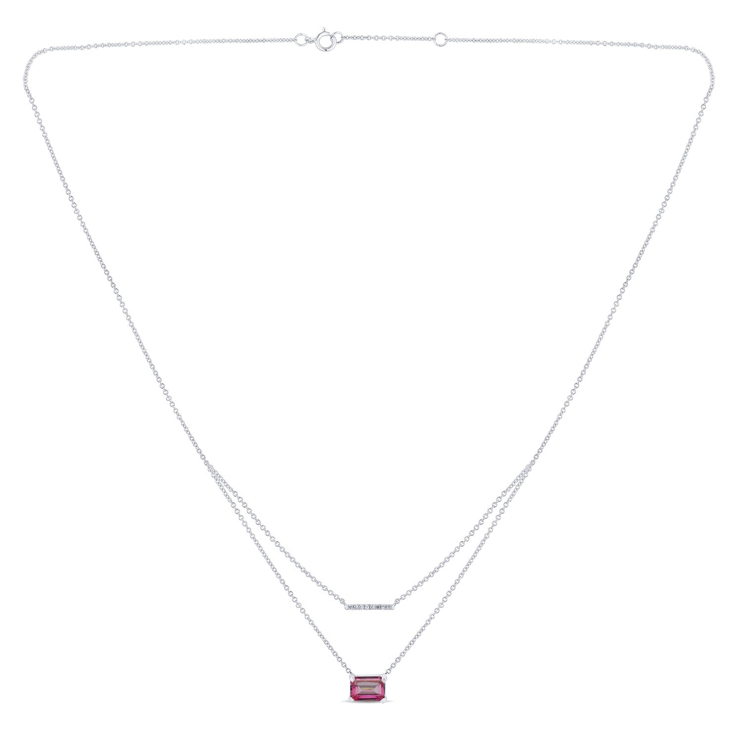 Collier 1  Topaze Rose Emeraude 7 x 5 +  Diamants 0.03 Carats