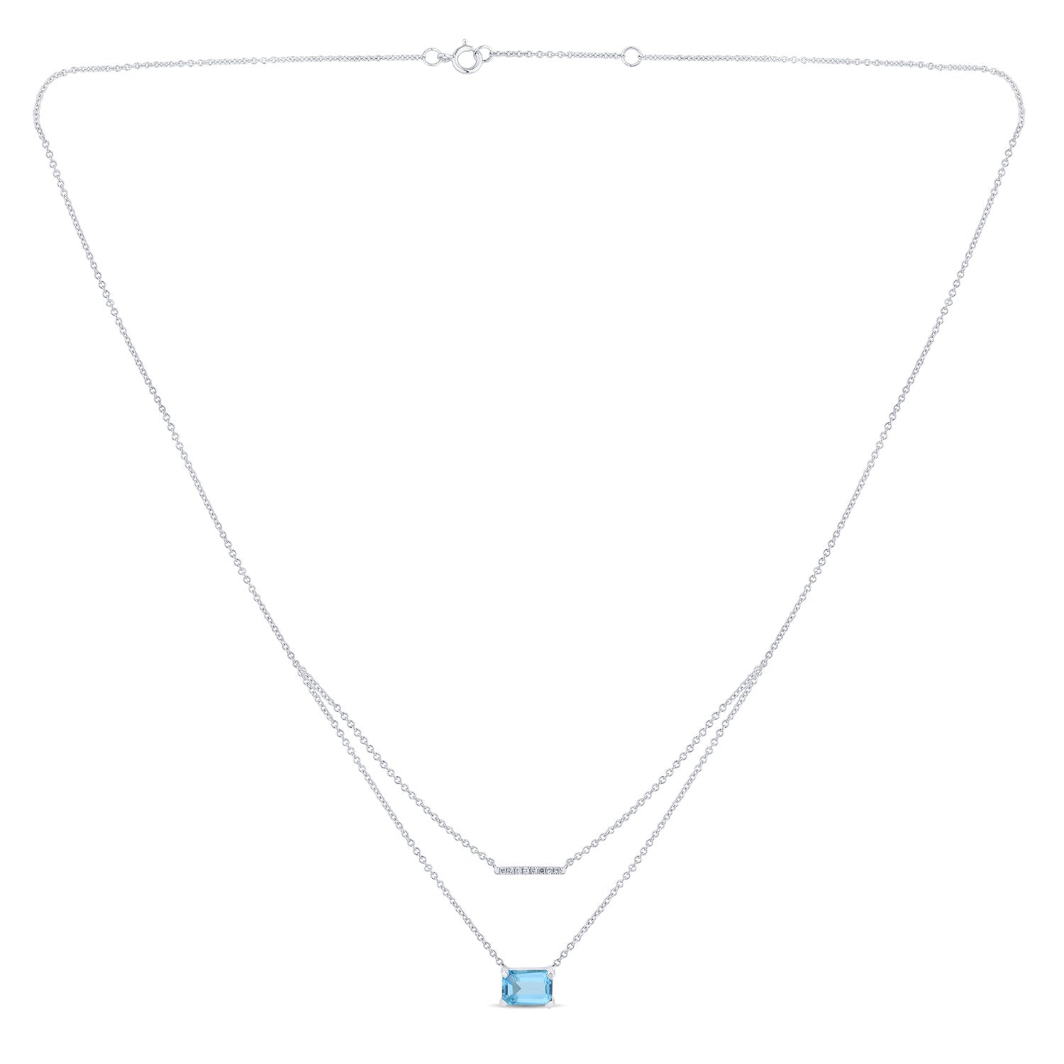 Collier 1 Swiss Blue Topaze Emeraude 7x5 + 8 Diamants 0,03 Carats