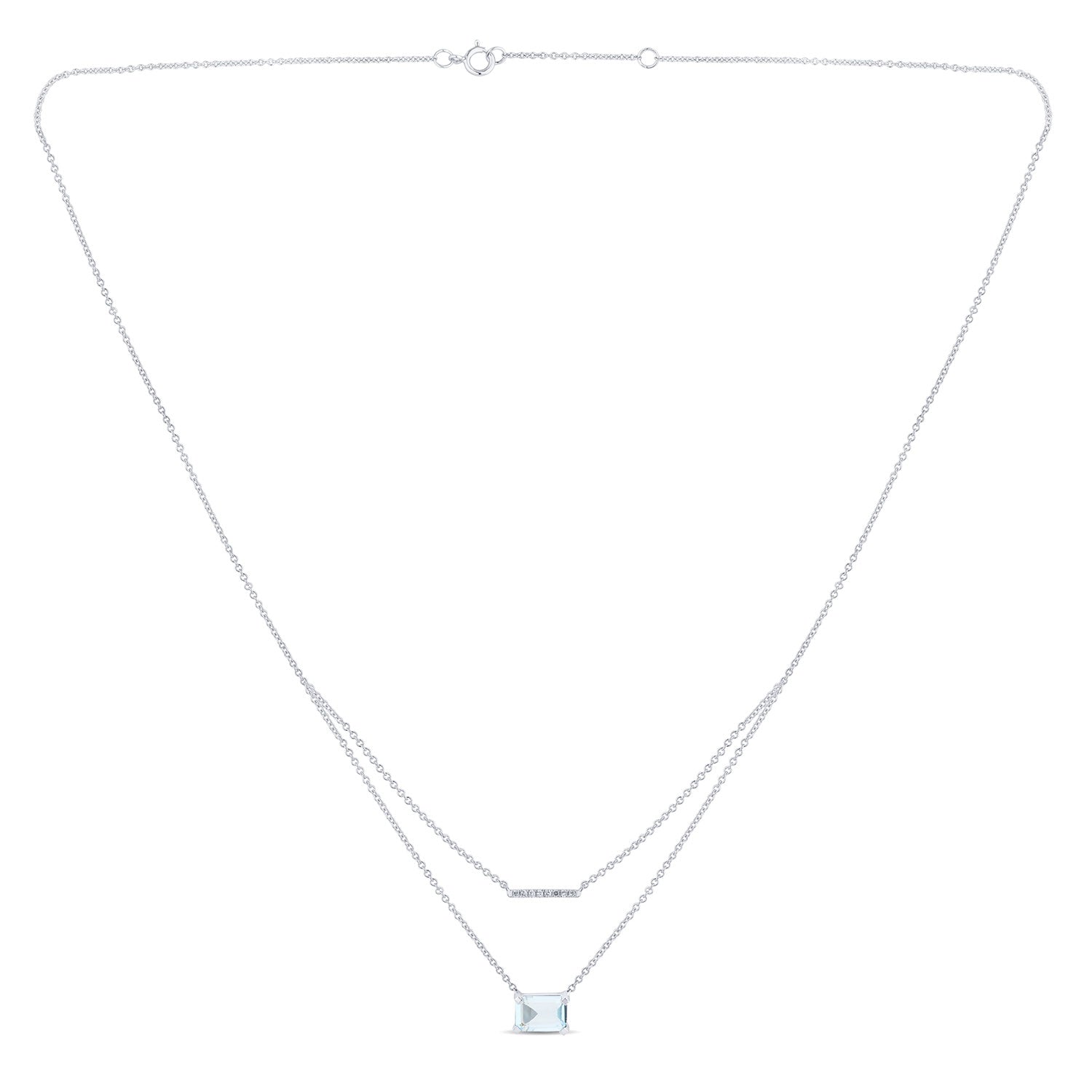 Collier 1 Sky Blue Topaze Emeraude 7x5 + 8 Diamants 0,03 Carats