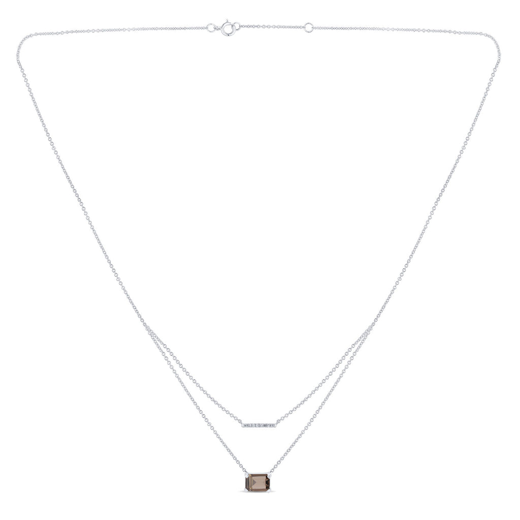 Collier 1 Smocky Quartz Emeraude 7x5 + 8 Diamants 0,03 Carats