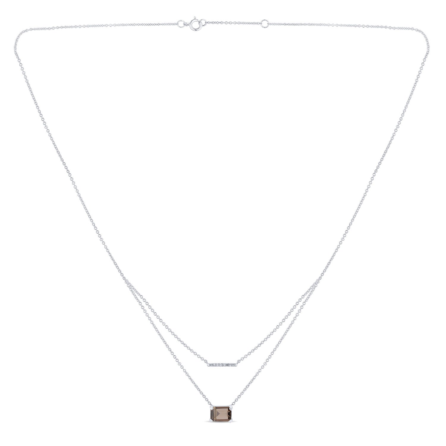 Collier 1 Smocky Quartz Emeraude 7x5 + 8 Diamants 0,03 Carats