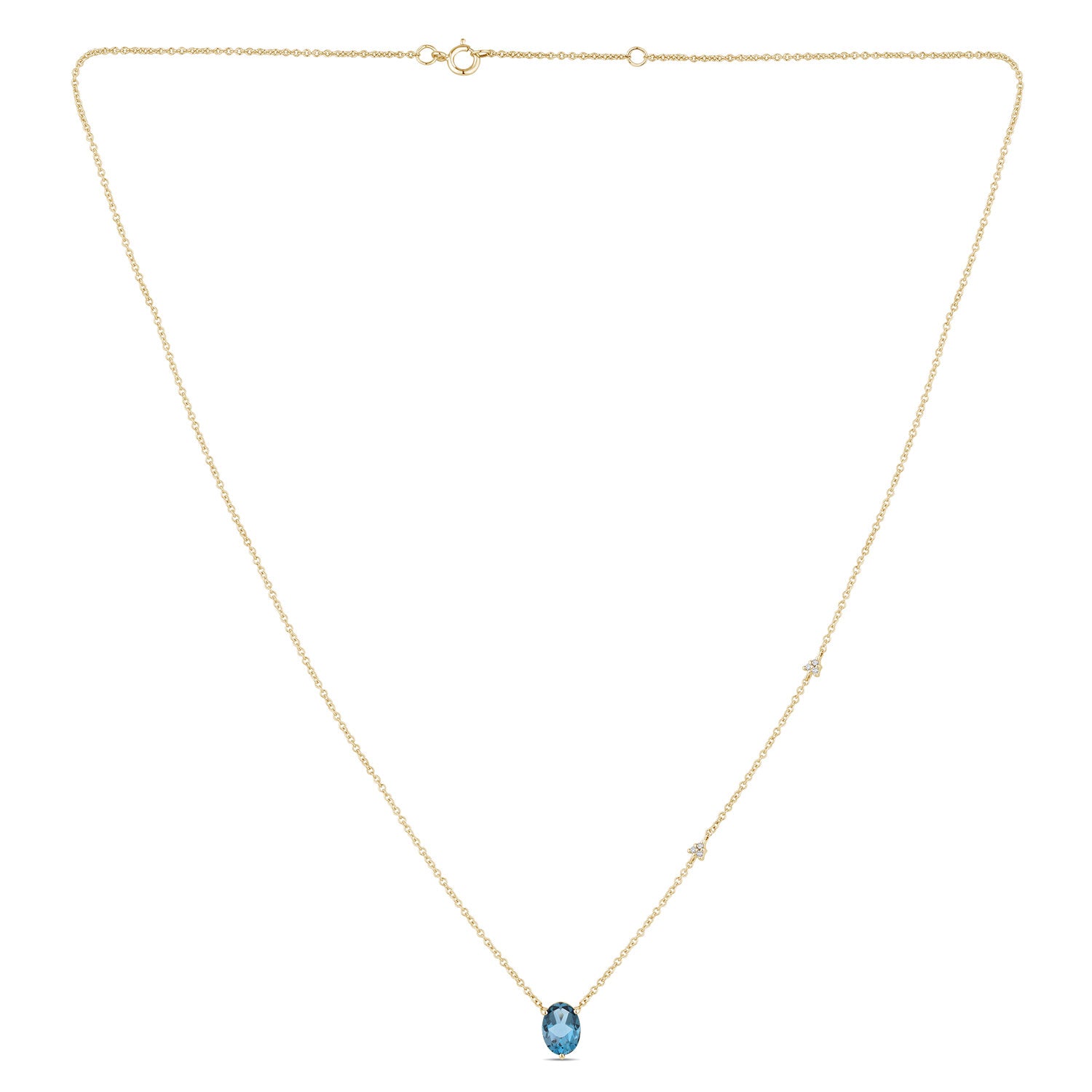 Collier 1 London Blue Topaze Ovale 7x5 + 6 Diamants 0,02 Carats