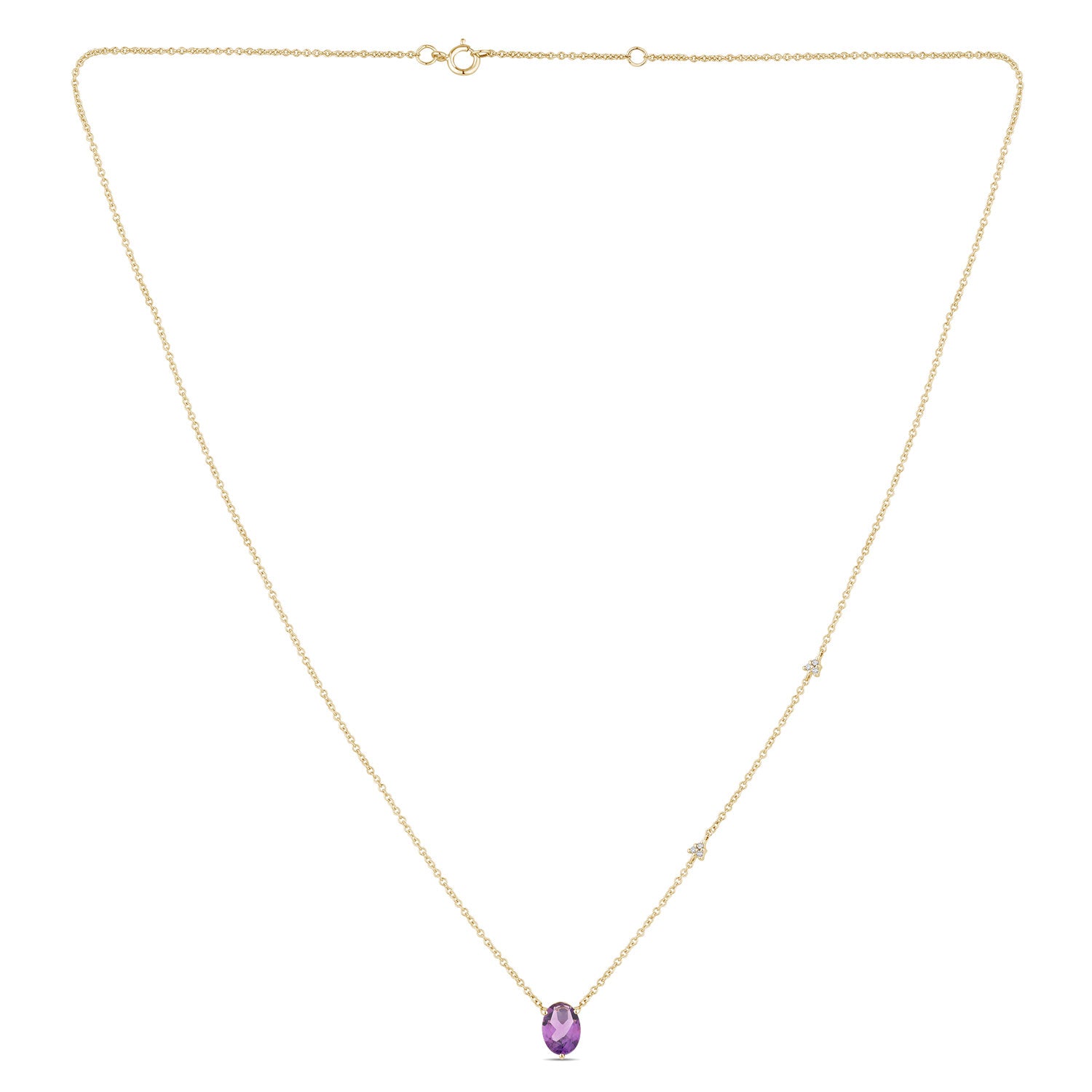 Collier 1 Purple Amethyste Ovale 7x5 + 6 Diamants 0,02 Carats