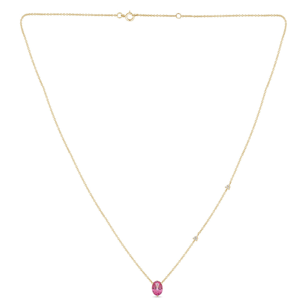 Collier 1 Pink Topaze Ovale 7x5 + 6 Diamants 0,02 Carats