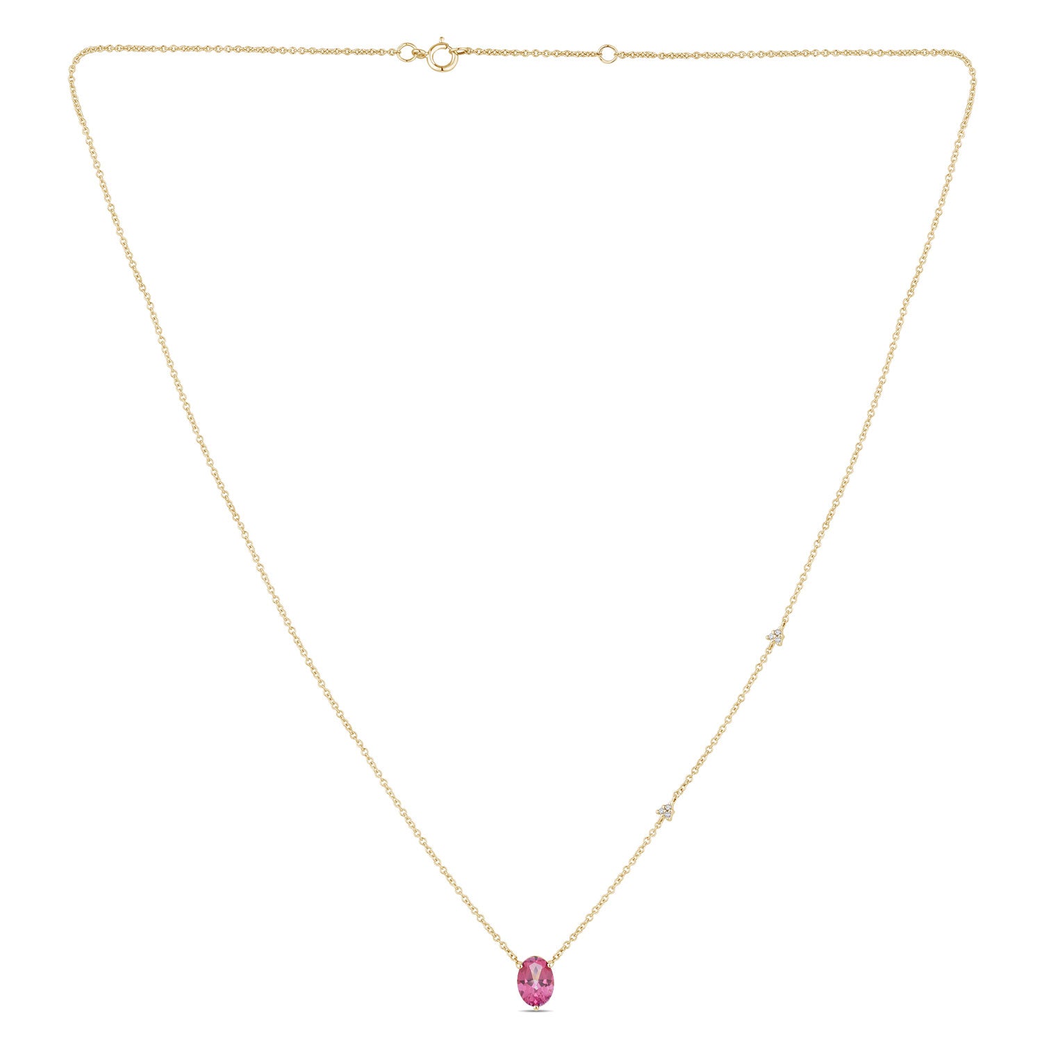 Collier 1 Pink Topaze Ovale 7x5 + 6 Diamants 0,02 Carats