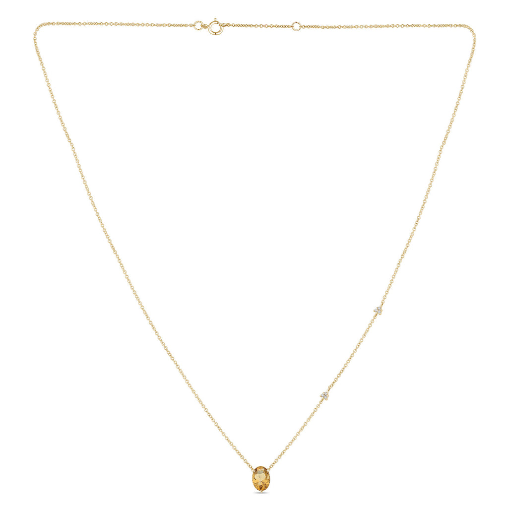Collier 1 Quartz Champagne Ovale 7x 5 +6 Diamants 0,02 Carats