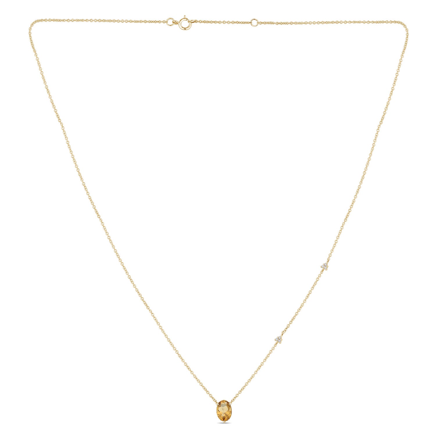 Collier 1 Quartz Champagne Ovale 7x 5 +6 Diamants 0,02 Carats