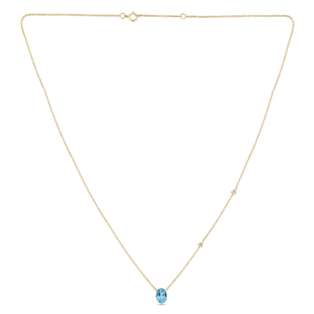 Collier 1 Swiss Blue Topaze Ovale 7 x 5 + 6 Diamants 0,02 Carats