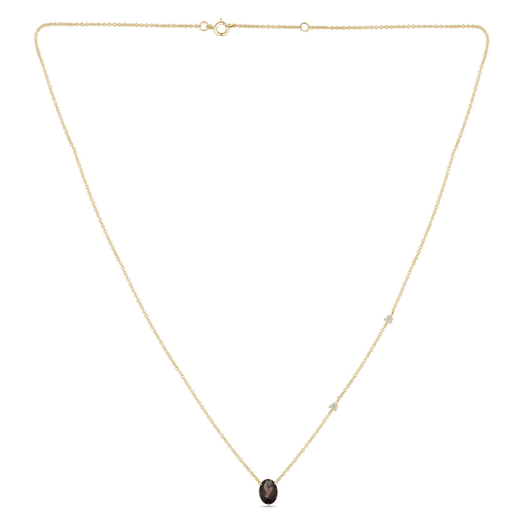 Collier 1 Smocky Quartz Ovale 7 x 5 + 6 Diamants 0,02 Carats