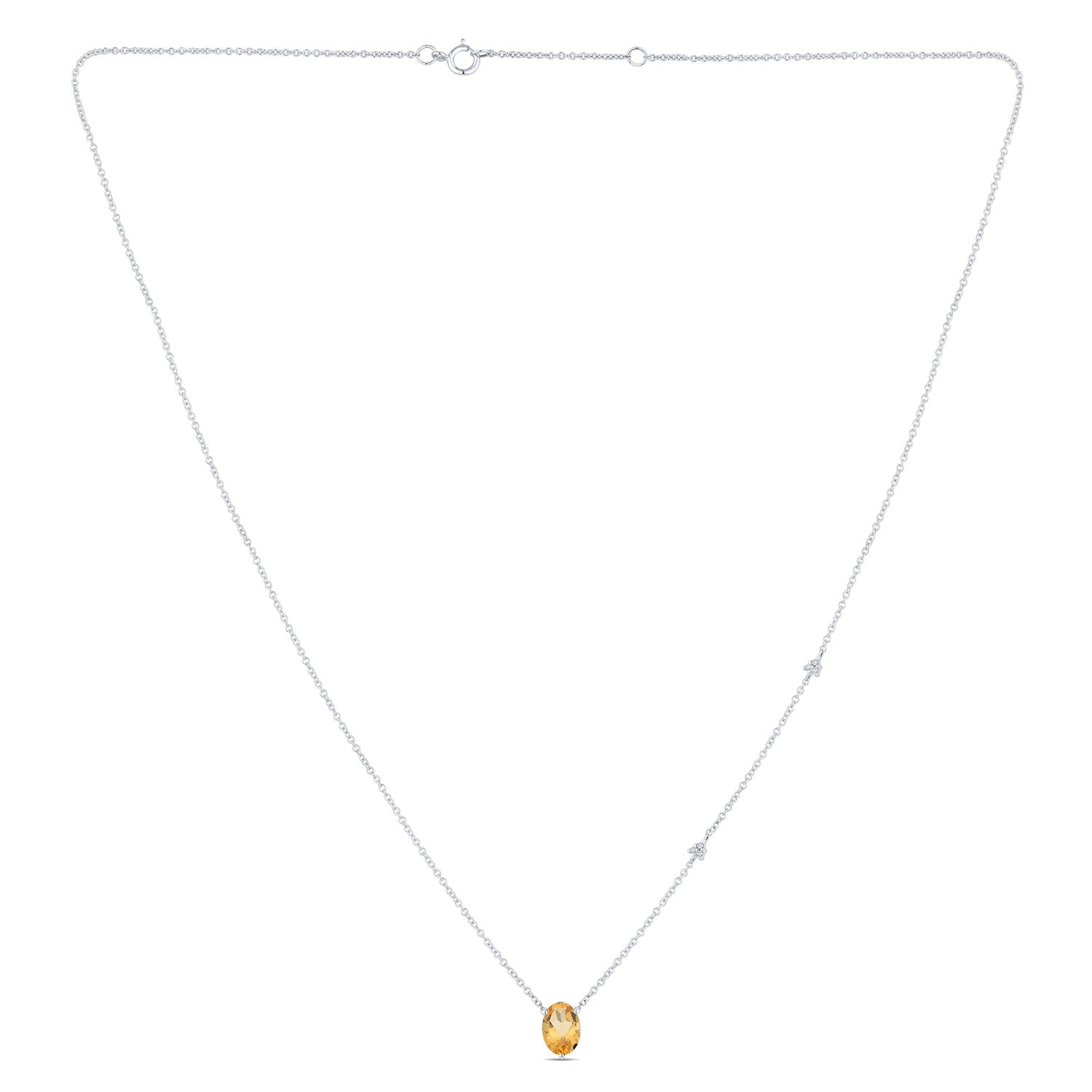 Collier 1 Citrine Ovale 7x5 + 6 Diamants 0,02 Carats