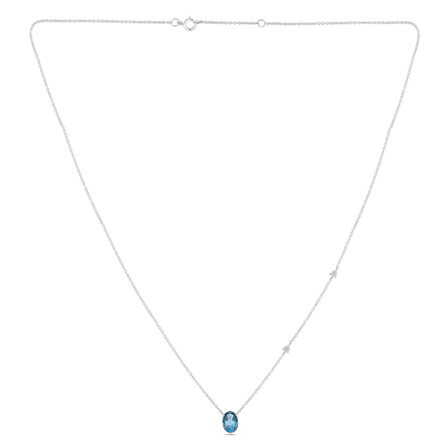 Collier 1 London Blue Topaze Ovale 7x5 + 6 Diamants 0,02 Carats