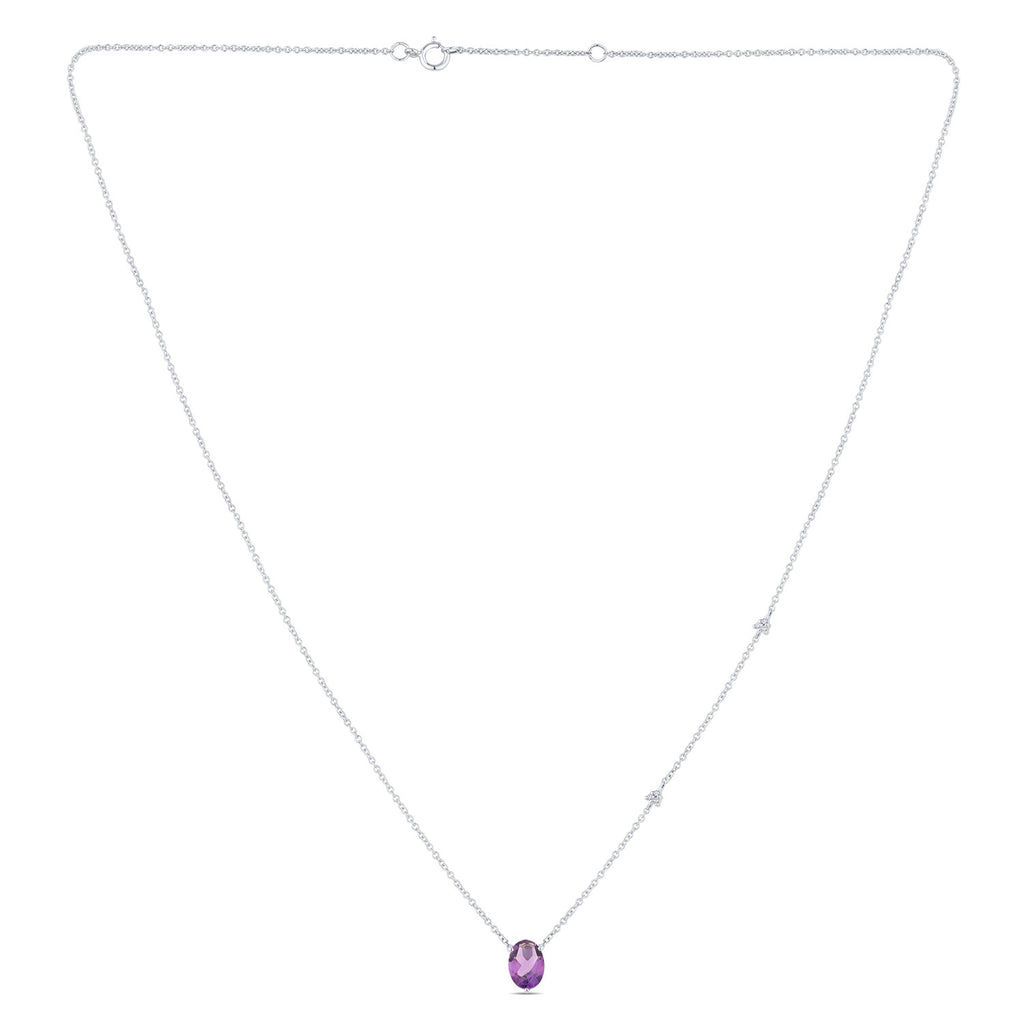 Collier 1 Purple Amethyste Ovale 7x5 + 6 Diamants 0,02 Carats
