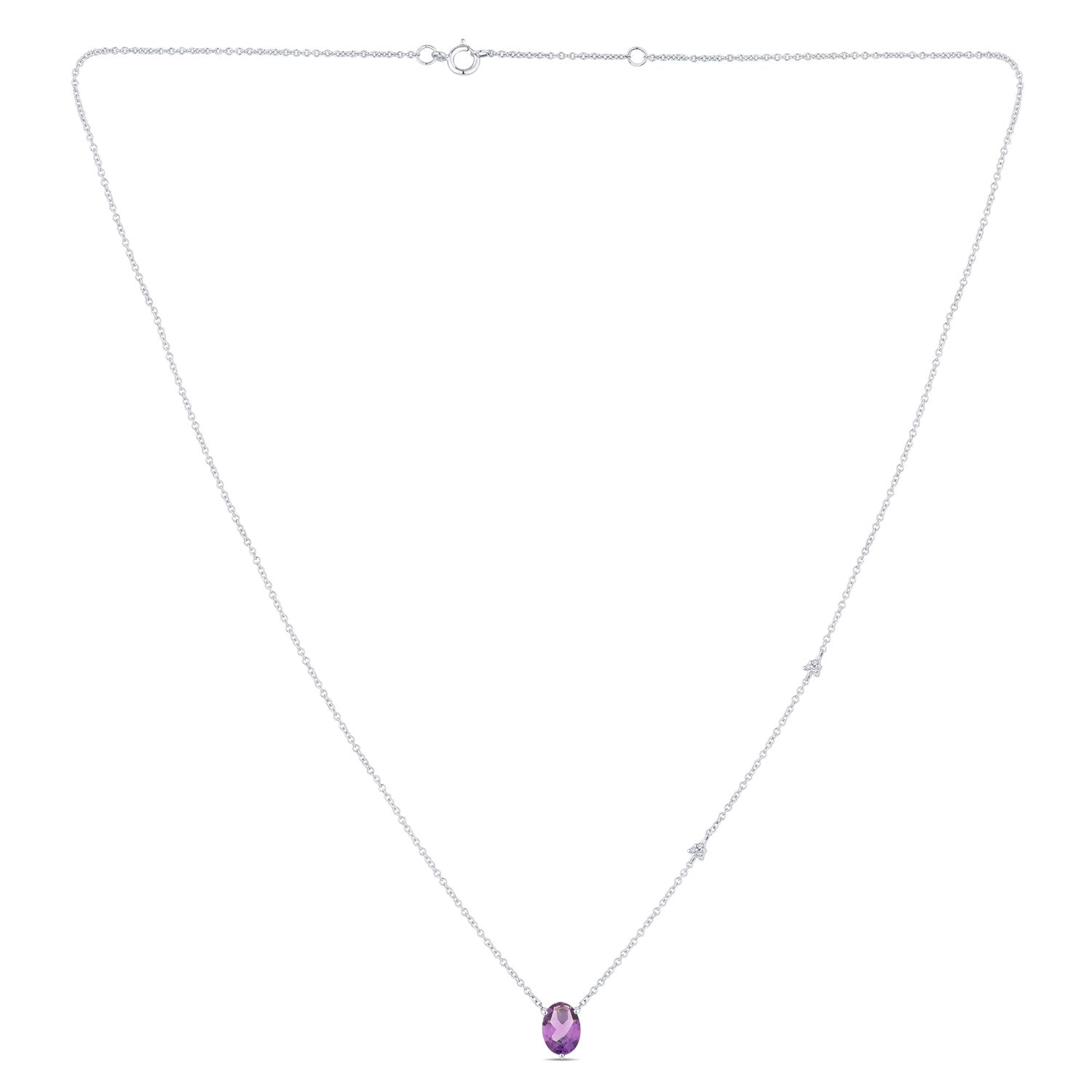 Collier 1 Purple Amethyste Ovale 7x5 + 6 Diamants 0,02 Carats