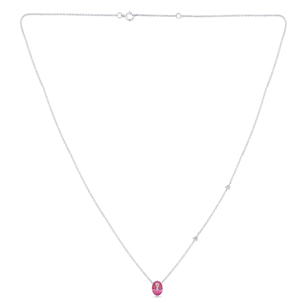 Collier 1 Pink Topaze Ovale 7x5 + 6 Diamants 0,02 Carats
