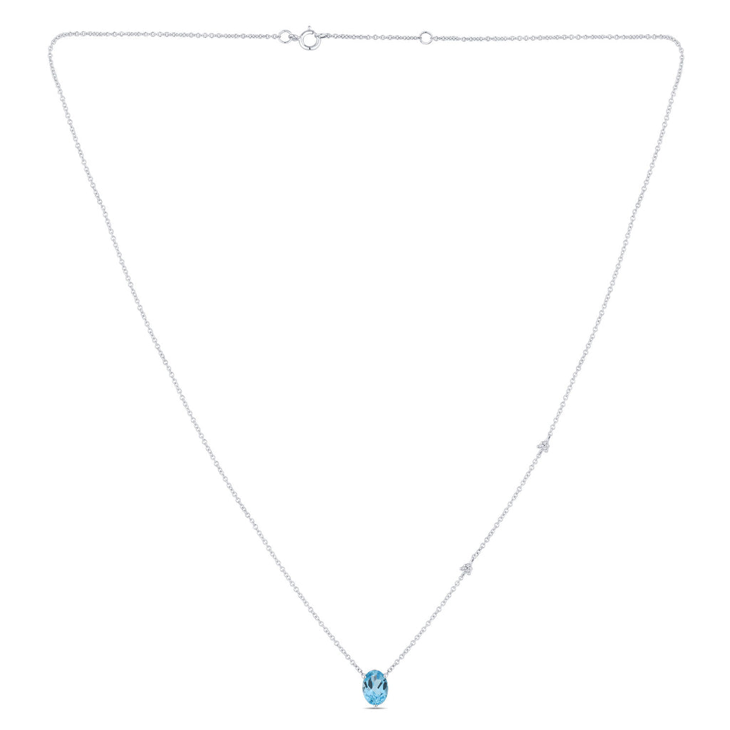 Collier 1 Swiss Blue Topaze Ovale 7 x 5 + 6 Diamants 0,02 Carats