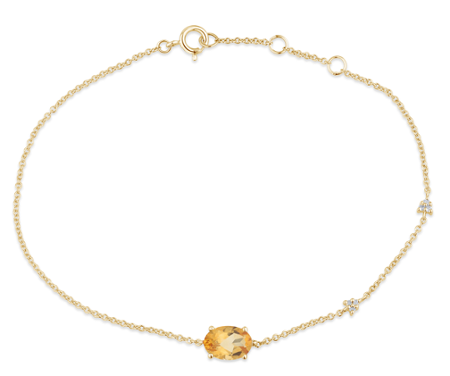 Bracelet 1 Citrine Ovale 7x5 + 6 Diamants 0,02 Carat